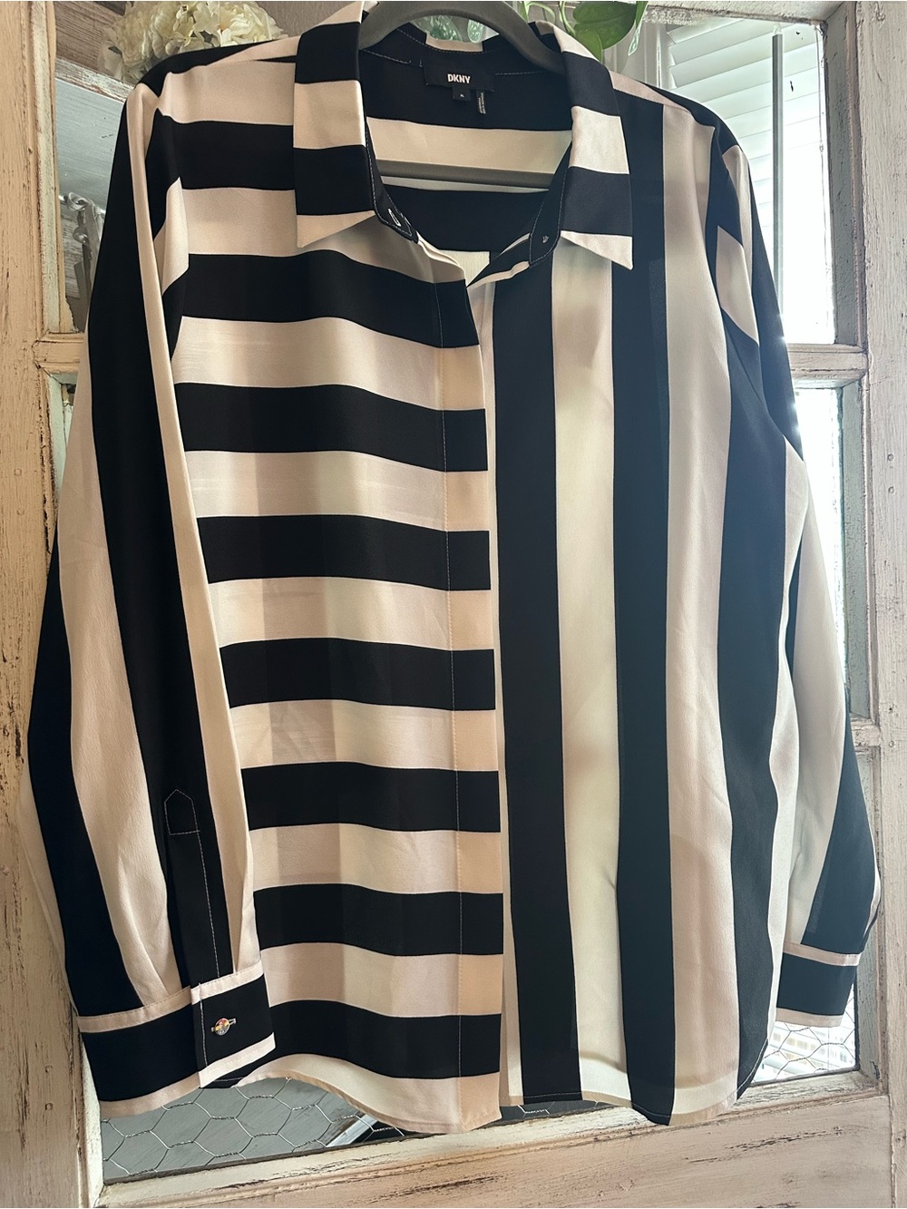 DKNY | Black and White Striped Button-Down Shirt - Picture 2 of 8